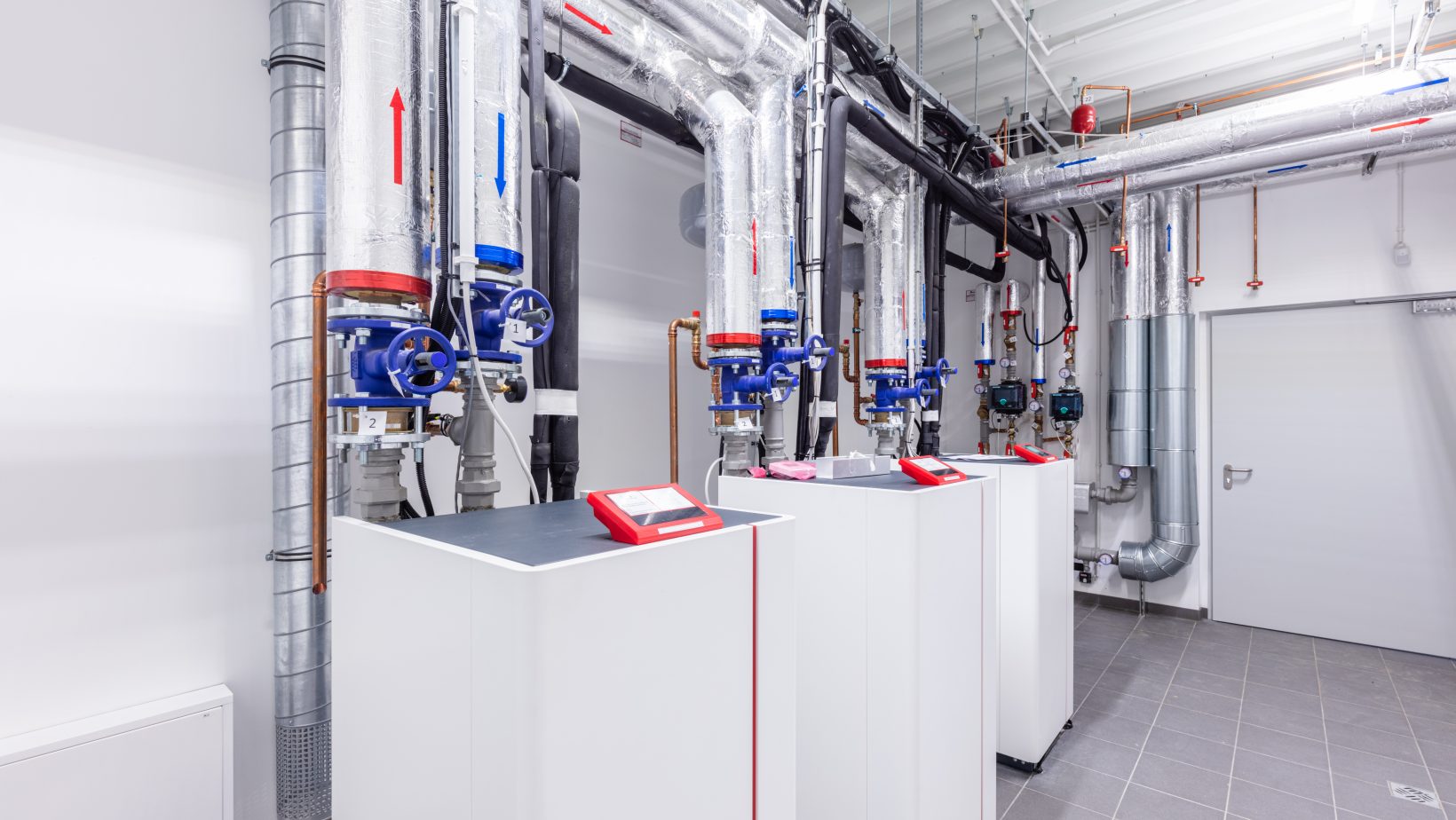 Heat pump room in modern commercial building
